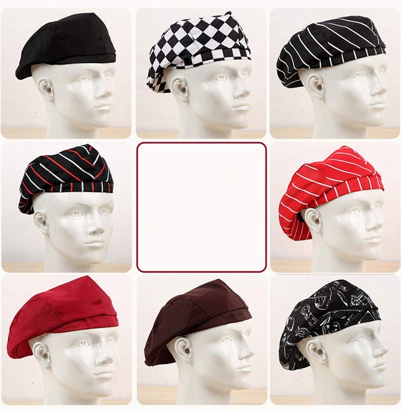 123Arts 3pcs Chef Work Unisex Adult Printing Chef Hat Beret Party Accessory Black - Image 3
